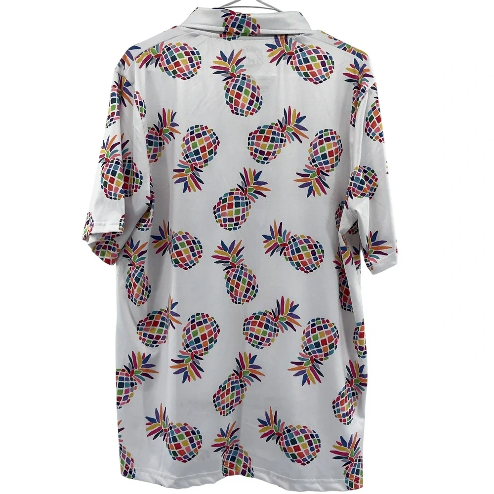Golf Is Fun Polo Shirt Mens Large Pineapple Print Golf Sportswear Colorful - Picture 5 of 5